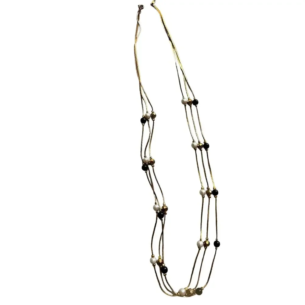 White, Black and Gold Three Strand Necklace